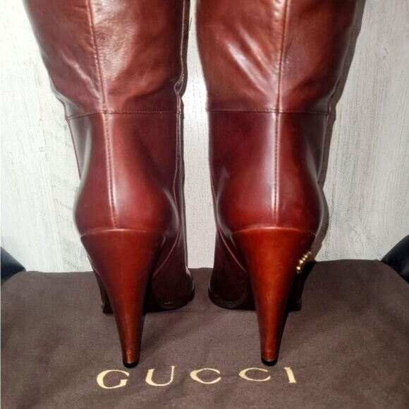 Authentic Gucci Elizabeth Brown Leather Knee Mid Calf Boots EUC STUNNING - Picture 8 of 11
